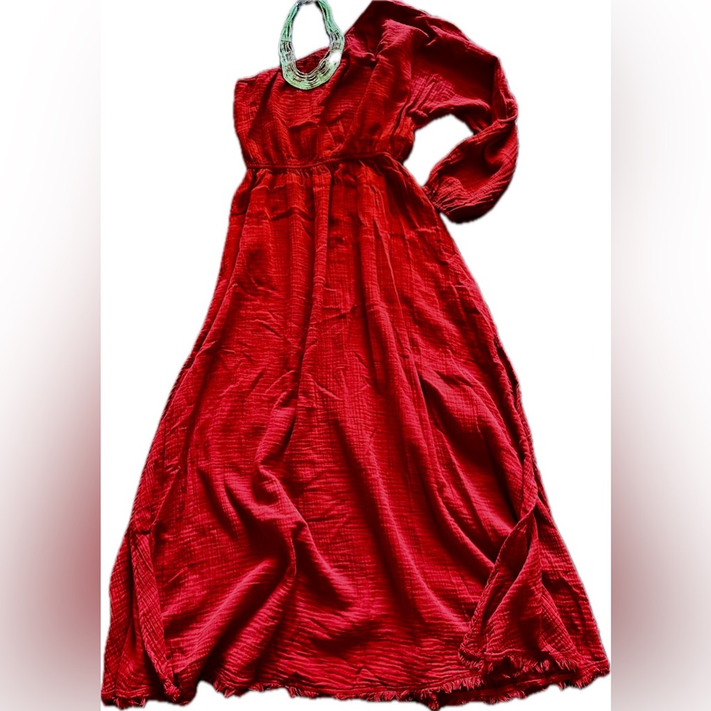 Red Carter One Shoulder Maxi Dress Red M Gauze Resort Boho Coverup Beachwear - Picture 2 of 8
